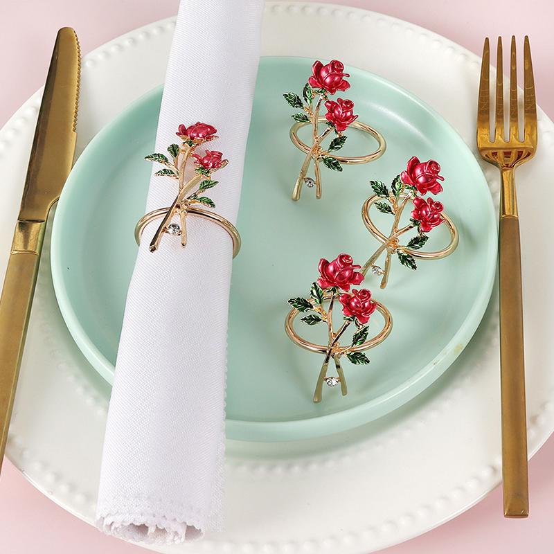 1Pc Towel Wedding Dress Napkin Ring Valentine's Day Zinc Alloy Western Style Red Rose Restaurant Decoration