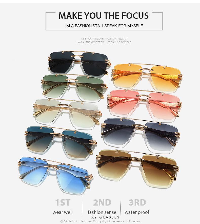 Frameless Gradient Sunglasses: European & American Style with Metal Texture
