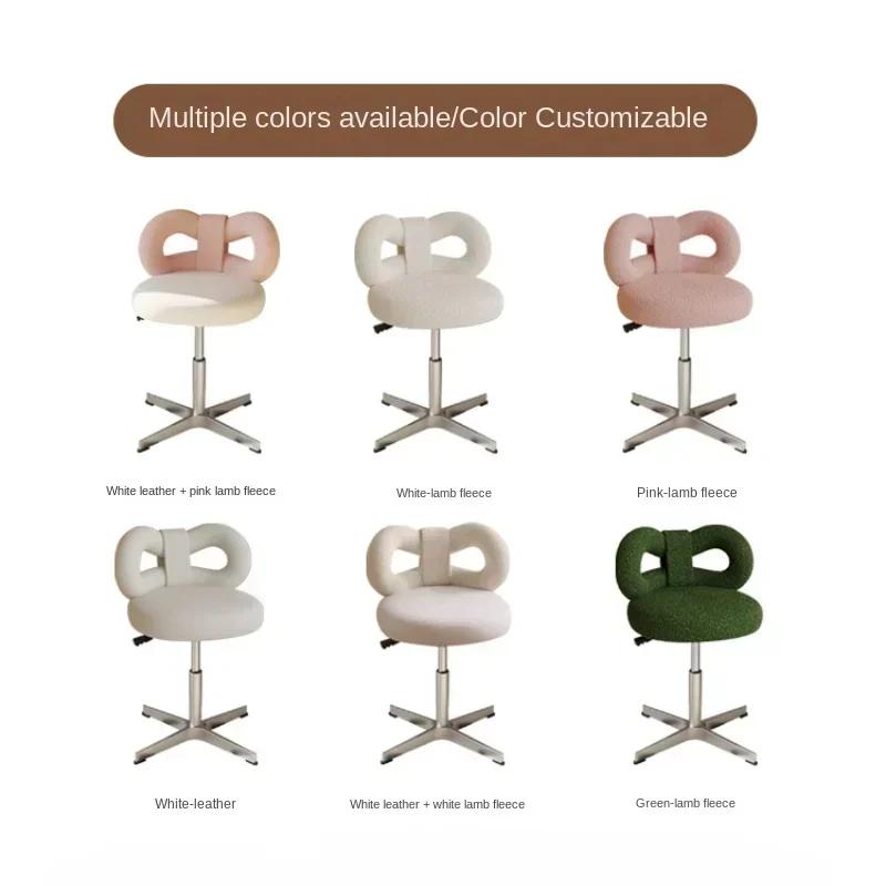 Adjustable Wool/Sheepskin Makeup Chair Rotatable Dressing Stool Easy-to-Clean Bow Tie Design Sag-Proof Computer Seat
