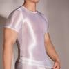 Comfortable Mens T-Shirt Male Nylon See Through Sheer Shiny