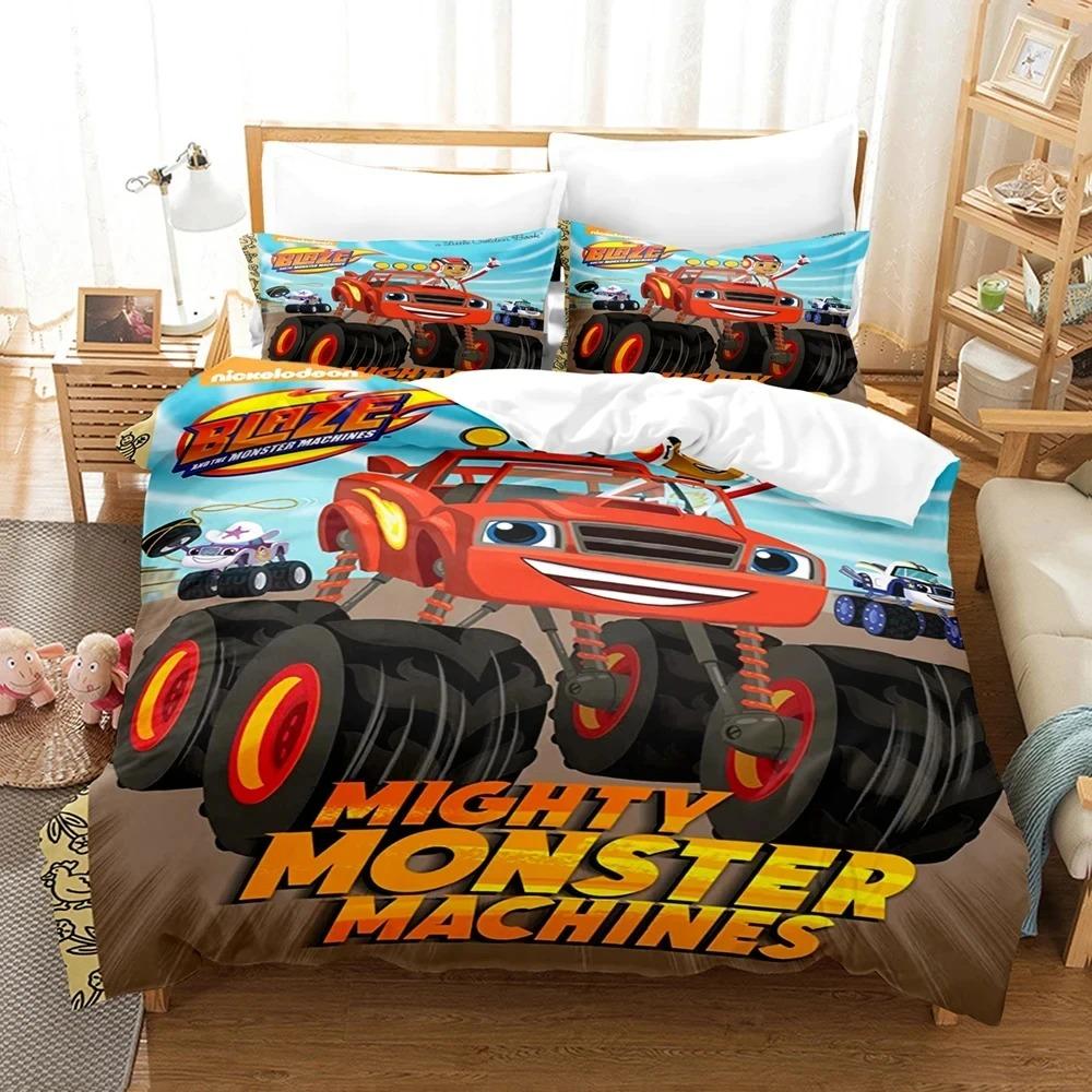 new Blaze Cartoon Monster Machines Bedding Set,Duvet Cover Bed Set Quilt Cover Pillowcase,King Queen Twin Size Boys Girls Adults
