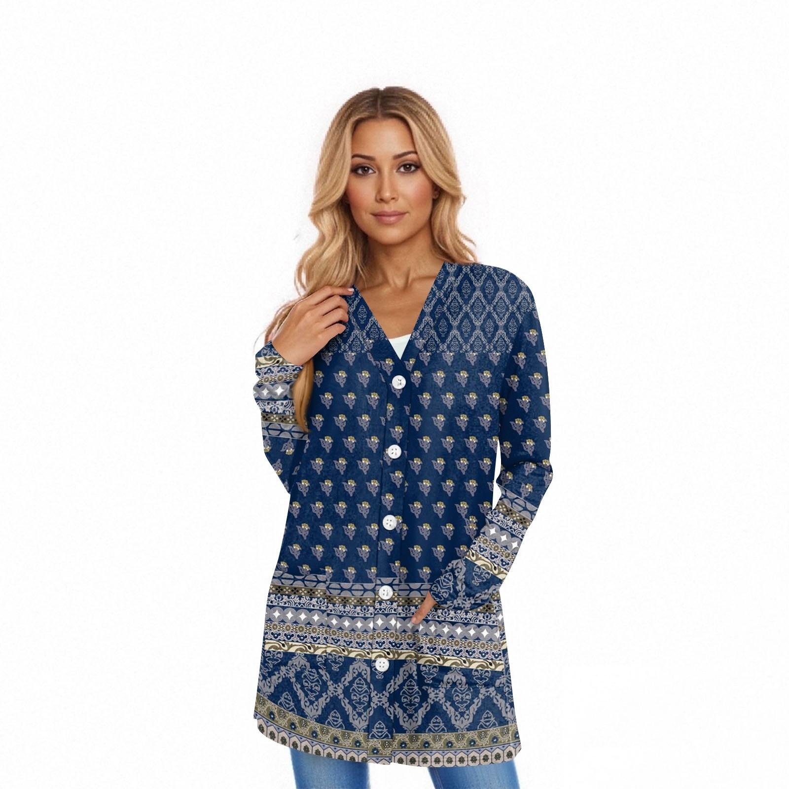 

Женский кардиган с длинным рукавом, повседневная куртка с карманами, топ XXL тёмно-синий