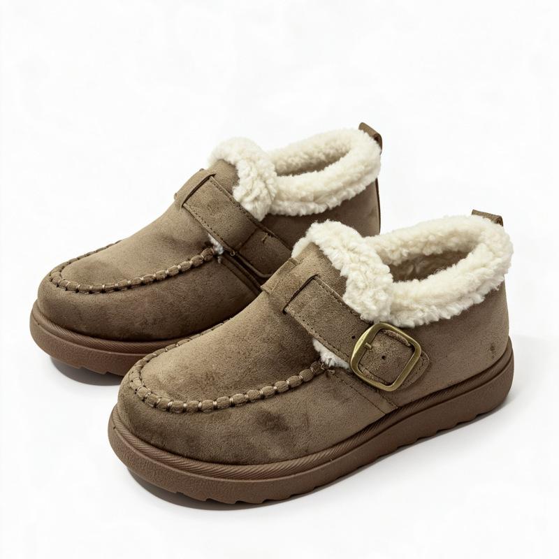 Retro buckle velvet Birkenstocks women's shoes, non-slip and wear-resistant thick-soled cotton shoes, simple and versatile women's short shoes