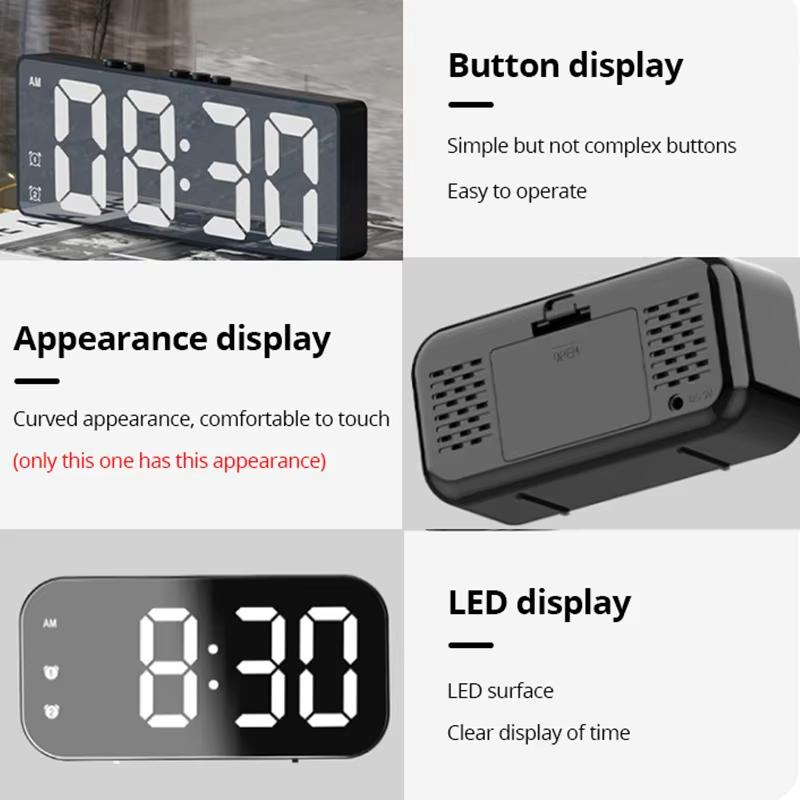 LED Mirror Table Clock Digital Alarm Snooze Display Time Desktop Electronic Table Clocks Desktop Clock LED Mirror Table Clock Di