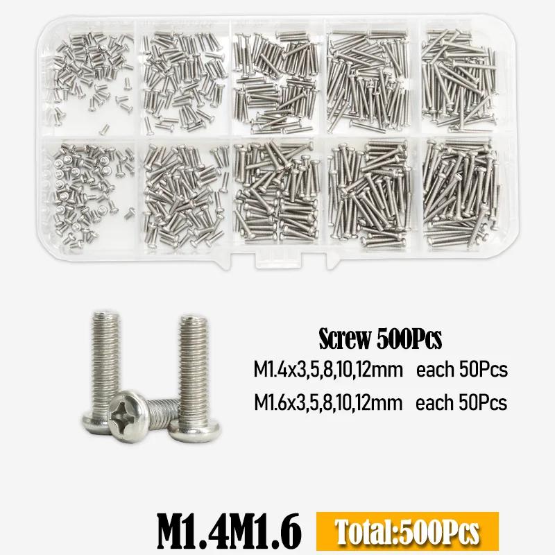 Mini Machine Screw M1 M1.2 M1.4 M1.6 M2.5 M3 304 Stainless Steel Phillips Round Head Cross Little Bolts Nuts for Motherboard CPU
