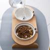 Cartoon Pets Double Bowl Dog Cat Food Water Feeder Stand Raised Ceramic Dish Bowl Wooden Table Pet Supplies Cat Bowls