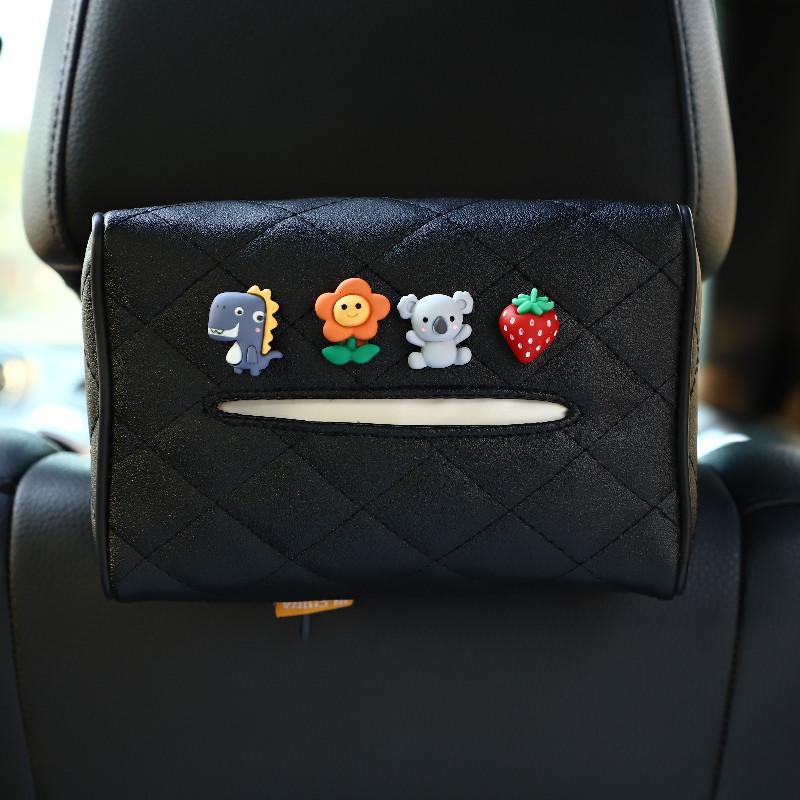 Leather Car Tissue Box Cartoon Cute Car Seat Back Hanging Drawout Box Multifunctional Armrest Box