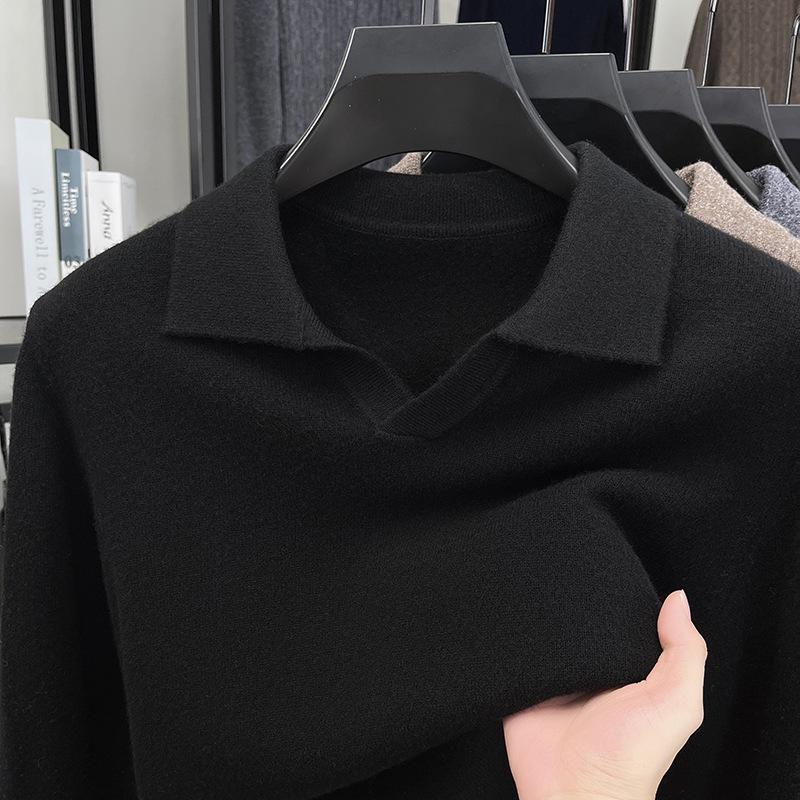 Herren Leichter Luxus Wollpullover mit Möwenkragen - Winterlich Warm Modischer Gestrickter Basisschicht