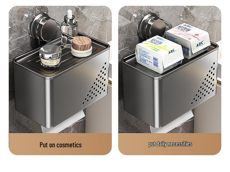 Punch-Free Wall-Mounted Waterproof Toilet Paper Holder with Storage Rack