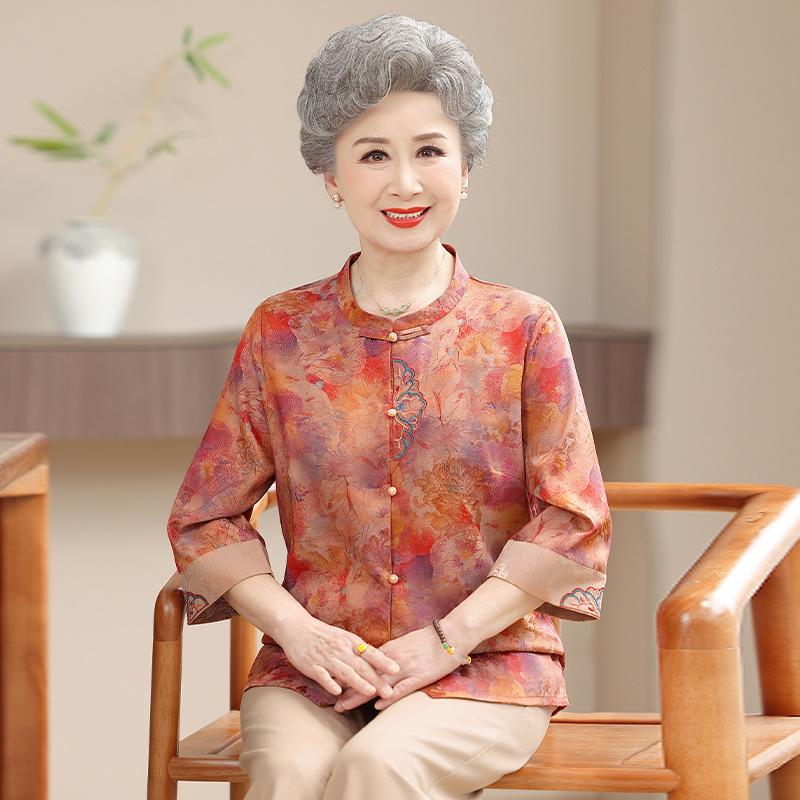 

Elegant Seven-Sleeve Blouse for Women - Stylish Spring/Summer Top for Middle-Aged and Elderly Ladies XL (for up to 105 lbs)