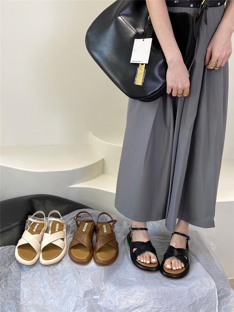 Fashion Fashion Women Sandals Cross Strap Summer Dress Shoes Flat Low Heels Ankle Strap Party Sandals Cross Tied Belt Buckle Size 35-40