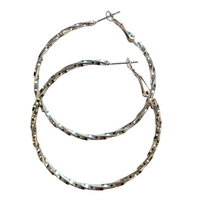 [R8106] - Silver 'Cléopatra' Hoop Earrings Ø 50 Mm 2 Mm (twists)