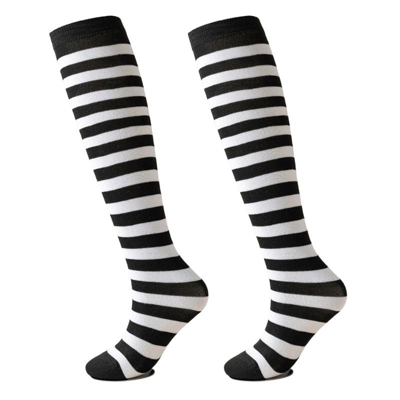 Elastic Stripes Thigh Socks For Women Breathable Long Stripes Socks Practical Overknee Stockings Casual Outfit Essential