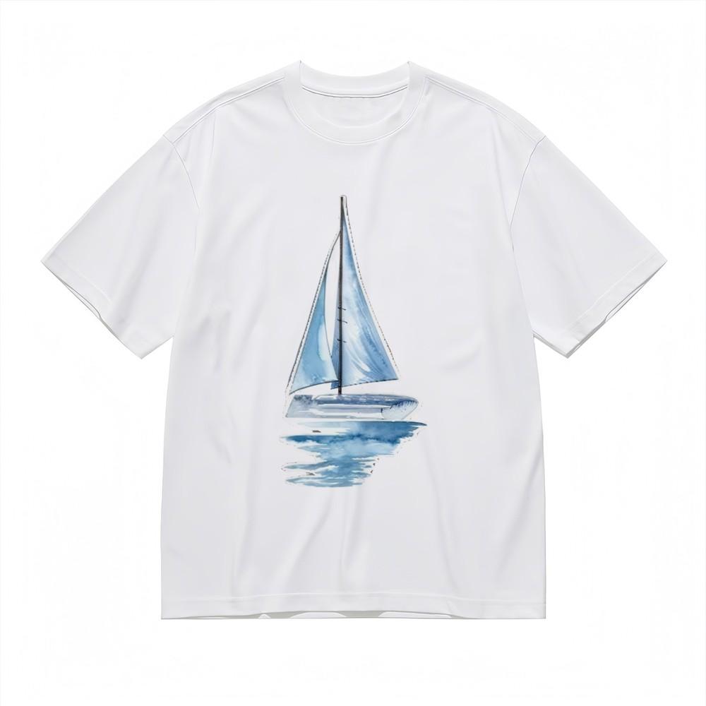 Women's Soft Breathable All Season Classic T-Shirt Sailboat On Water Cotton Tee