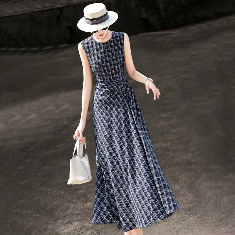 Lanser 2026 French Retro Pleated Plaid Sleeveless Vest Dress