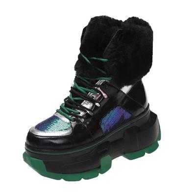Zimowe damskie buty śniegowe Botki z futrem Ciepłe wysokie buty Outdoorowe pluszowe buty Nowe antypoślizgowe masywne skórzane sneakersy