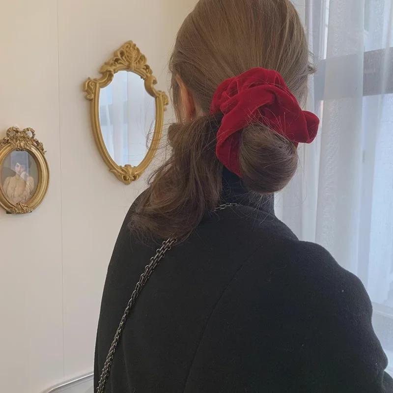 Elegant elastic de păr coreean roșu: Inel Elastic Înalt pentru Intestine, Suport Coc