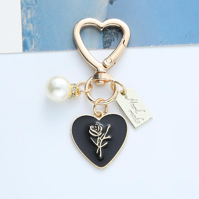 Rose Heart Pearl Necklace & Keychain Charm Set чёрный
