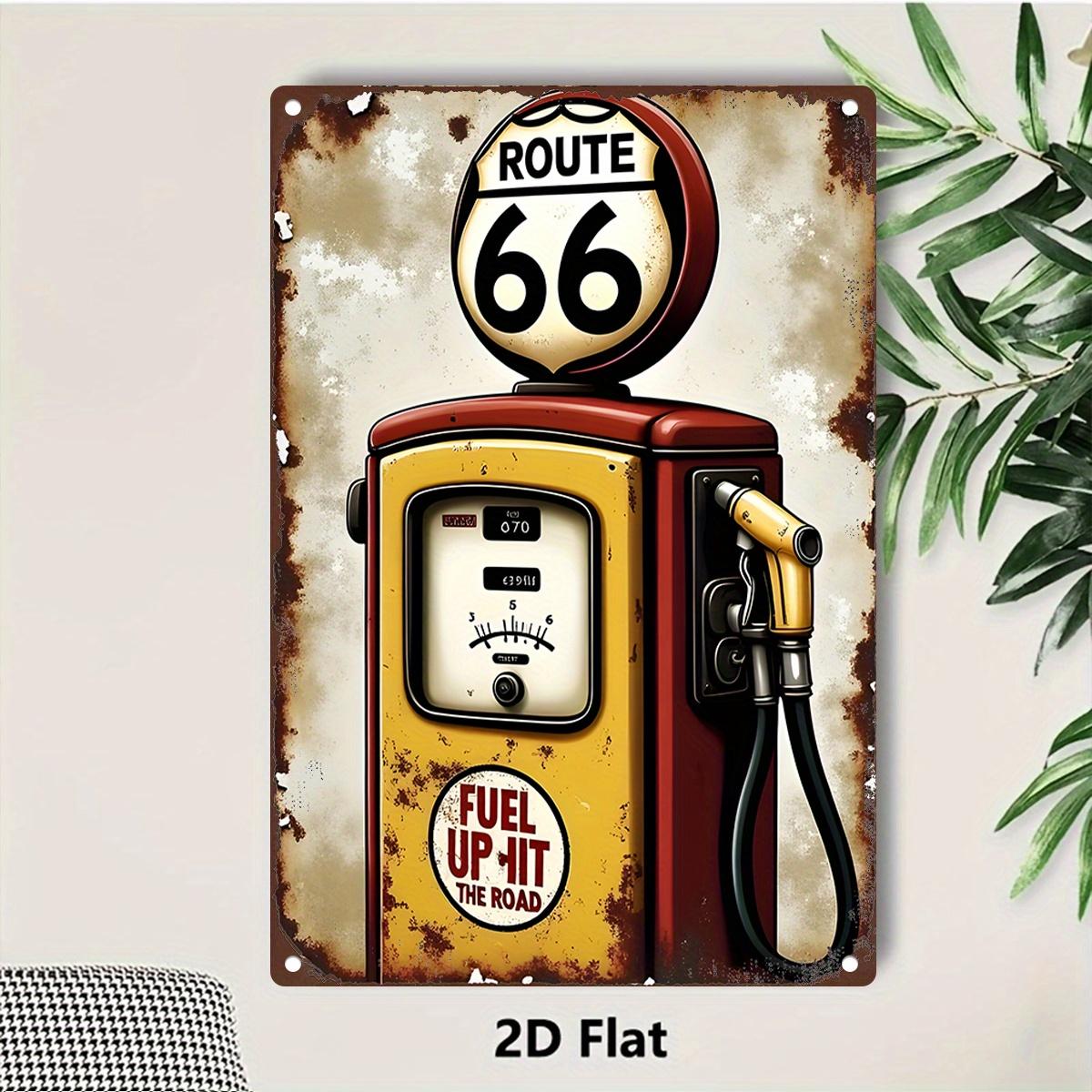 

High Definition Metal Tin Sign Route Fuel Up Hit The Road Retro Gas Pump Wall Art Decor for Garage Man Cave Bar D Flat Vin 20x30cm（7.8x11.8inch）