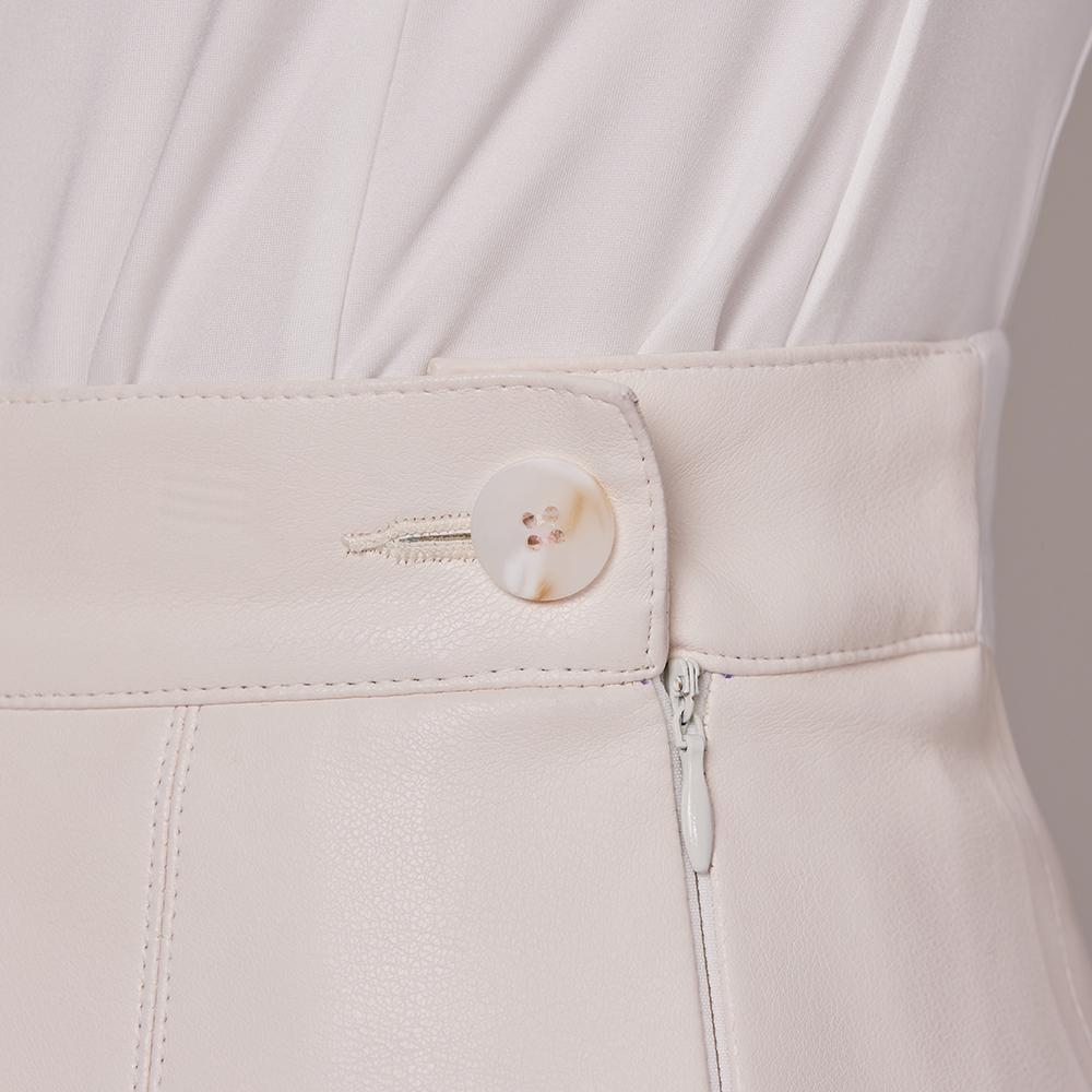J.JANE Wide Pleated Leather Skirt (Ivory)