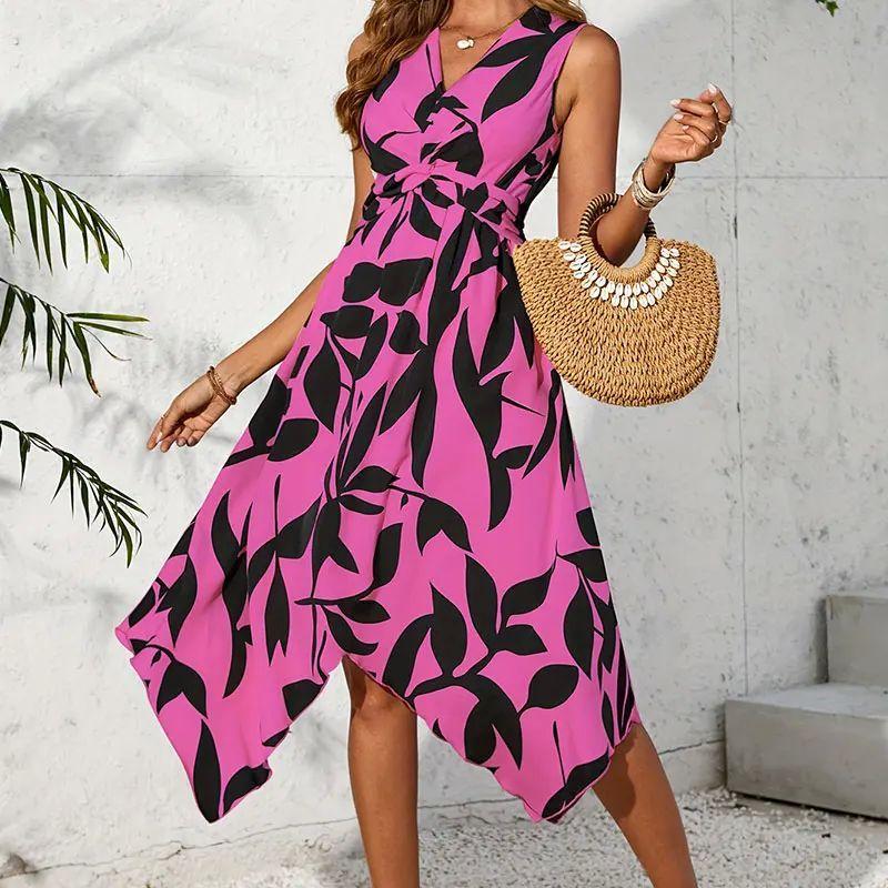 

Ladies Printed Twisted Irregular Dress Print Kink Irregular Dress EPM2312358-2 XL