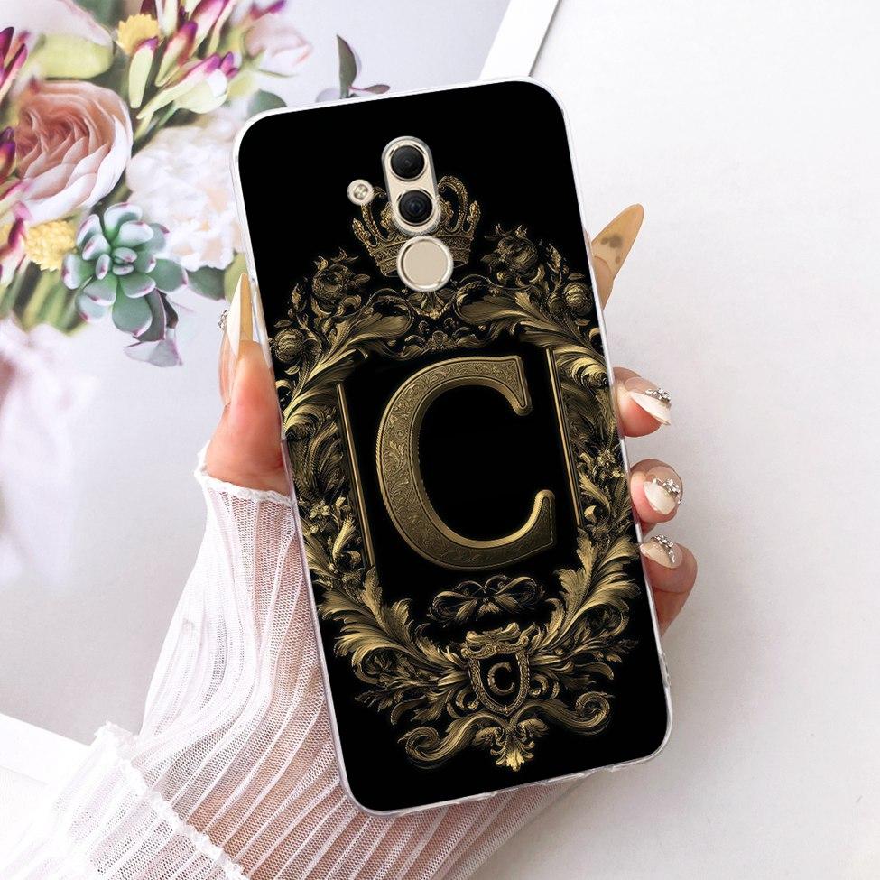 Transparent For Huawei Mate 20Lite SNE-AL00 SNE-LX1 Cover For Huawei Mate 20 Lite Case Luxury Crown A-Z Letters 2D Flat Pattern