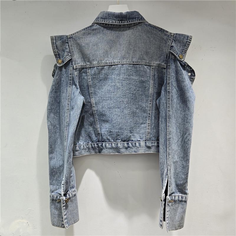 Europese Lente 2026: Elegante Off-Shoulder Hoge Taille Denim Damesjas