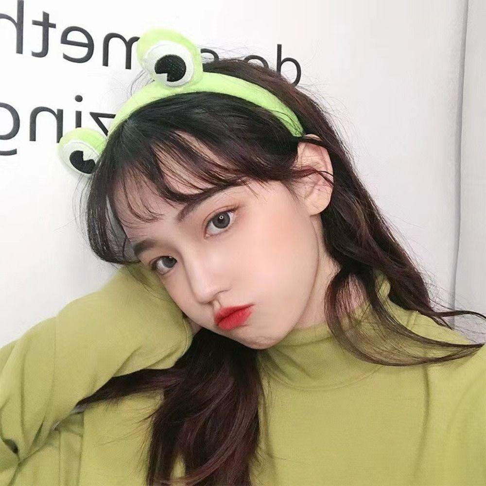 Cute Cartoon Wash Headband Elastic Plush Hair Hoops Gifts Green Frog Headband Girls