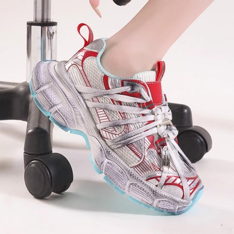 Leather Dad Shoes Women's New Thick-soled Heightening Summer Mesh Breathable Fashion Strap Sneakers