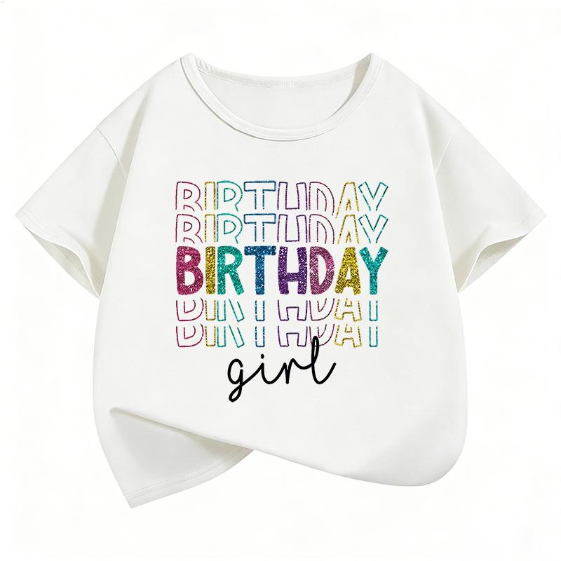 T-shirt Grafiche con Stampa Lettere per Ragazze Compleanno Estate Manica Corta Abbigliamento Bambina Top Kawaii T-shirt per Bambini Y2K