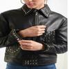 NOORA Damen Schwarze Lammleder Cropped Hot Jacke, Biker Modern Stylesh Klassische Lederjacke, Party Wear Nietenjacke