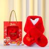 Children's Red Scarf with Zodiac Horse Designs & Gift Bag