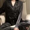 Sexy pajamas women's ice silk butterfly long-sleeved trousers, new models can be worn outside, solid color silk loungewear