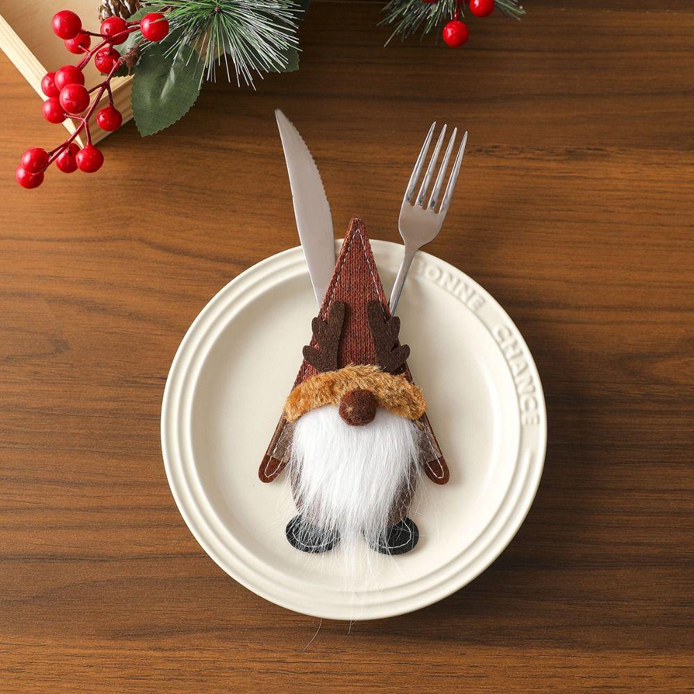 Cartoon Christmas Cutlery Cover Xmas Tableware Storage Bag  Party Dinner Table Decoration