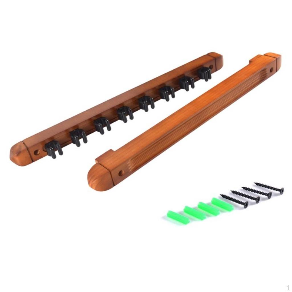 Billiard Cue Rack with 8 Slots Solid Wood Wall Mount Pool Compact for Game Room Walnut