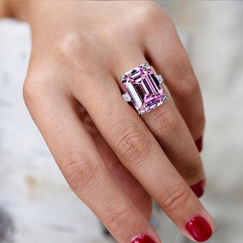 Elegant Large Rectangular Zircon Women's Ring - Luxury Wedding & Engagement Jewelry