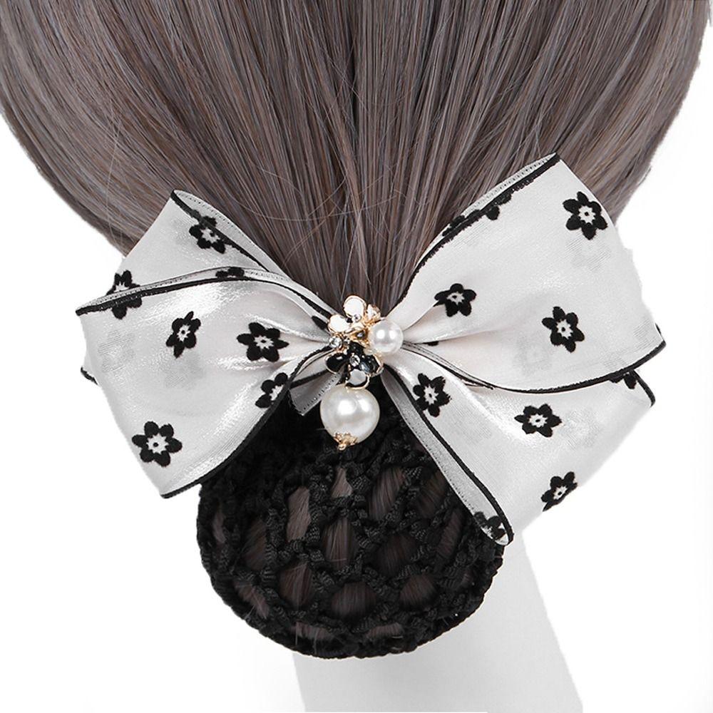 Lady Dance Headdress Women Spring Clips Hairgrips Cover Net Korean Bun Snood Bowknot Hair Bun Cover