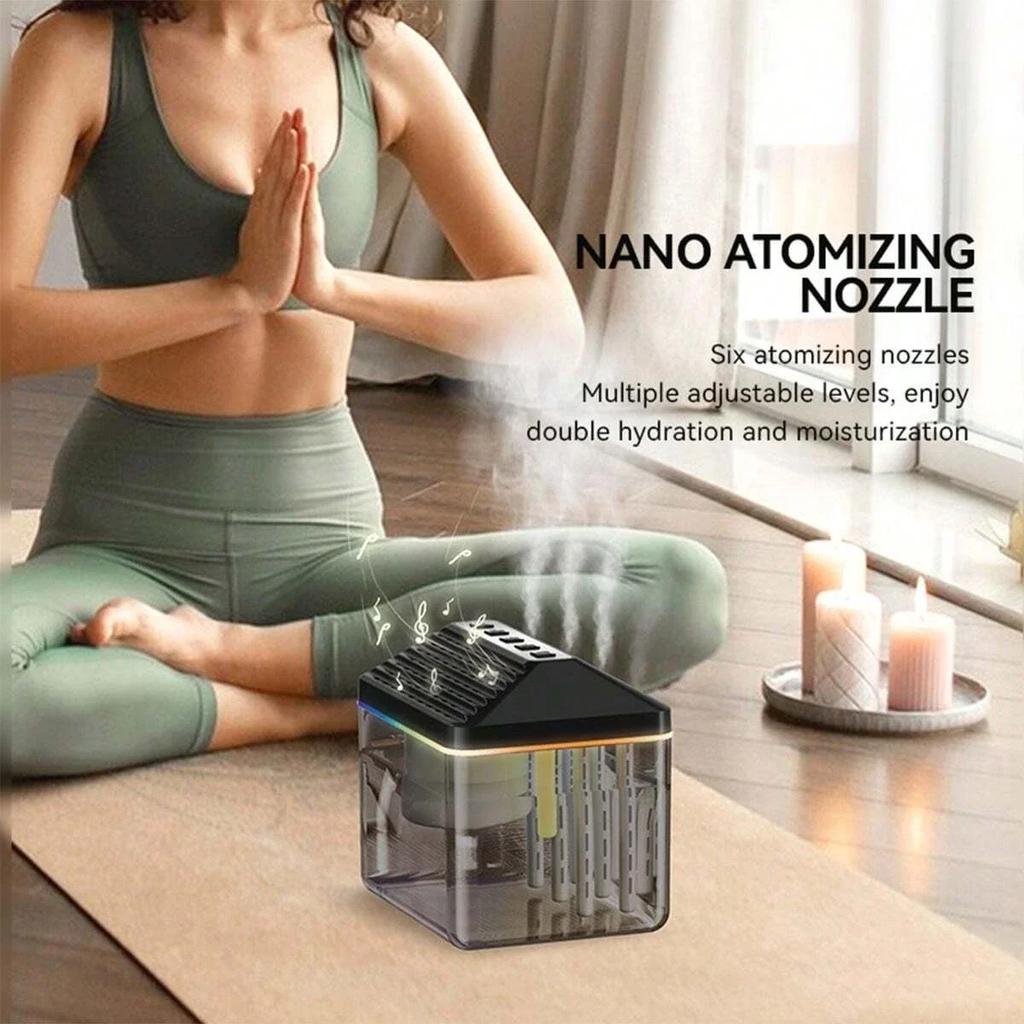 New Bluetooth Speaker & Desktop Mist Humidifier Combo ,900ML 6-Nozzle Musical Humidifier With Colorful Light for Home Office Use
