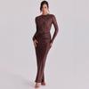 European and American style sexy lace perspective splicing pleated long dress pendant waist hip wrap satin fishtail skirt
