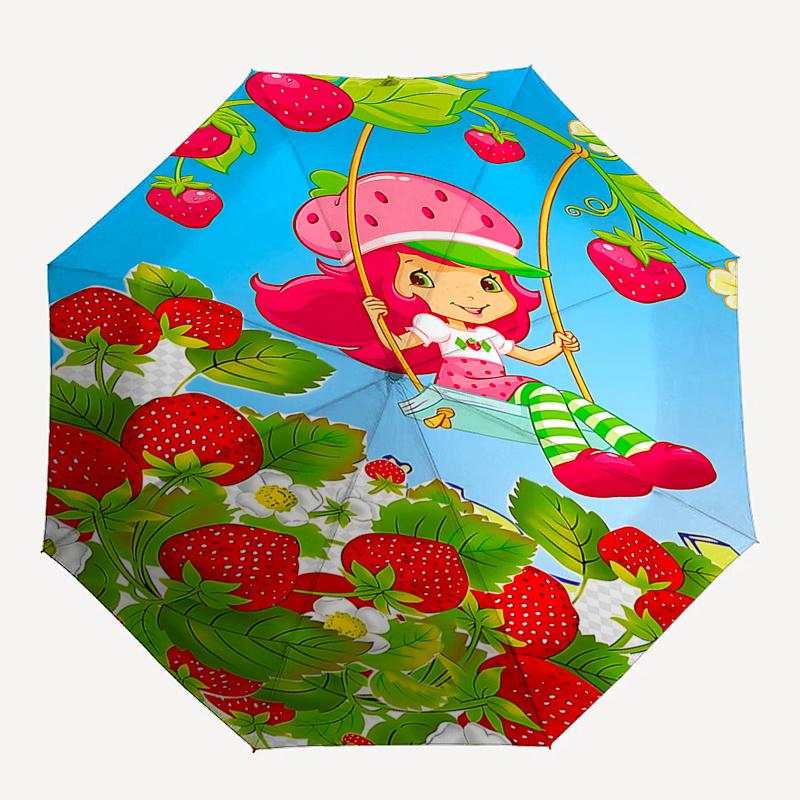 Strawberry Shortcake Automatic Folding Umbrella - Portable 3-Fold Design with 8-Bone Steel Frame, Perfect for Fans, Travelers, and Daily Use