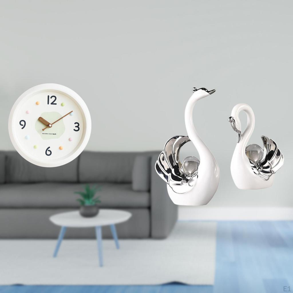 Modern Wall Clock Swan Figurines Hanging Quiet Large Numerals Decorative Centerpiece for Home Office