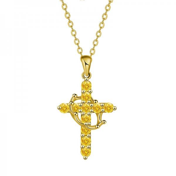 Rotatable Crown Rhinestone Birthstone Zircon Cross Choker Pendant Necklace for Women Cross Chain Christian Jewelry Prayer Gift