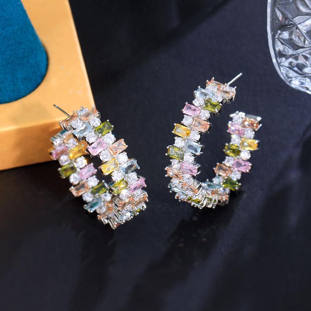 Glamorous Design Multicolor CZ Double Sided Cubic Zirconia Pave Chunky Round Hoop Earring for Women Big Luxury Jewelry