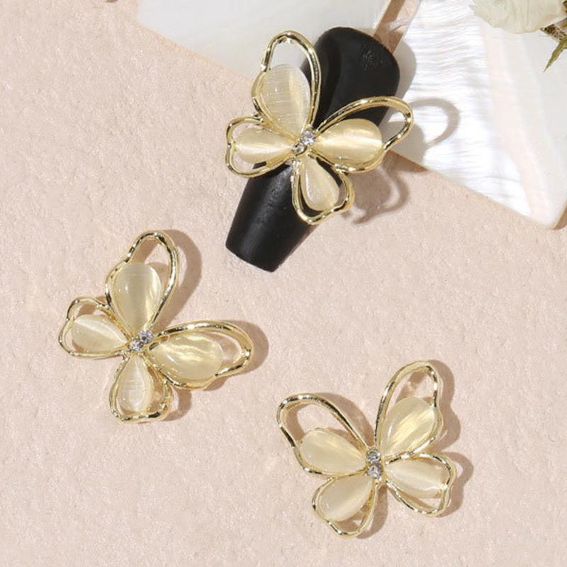 3Pcs Diy Nail Art Decoration 3D Cat'S Eye Butterfly Nail Art Charm  Nail Drill For Manicure Design Accessory