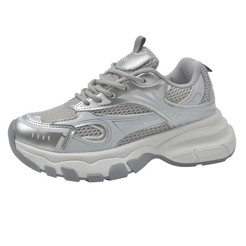 

Thick Bottom Silver Color Pops Shoes Female Spring and Summer Breathable Height Increase Fried Street Ins Tide Casual Sneakers 40 сірий колір