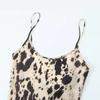 Spring New Women's Clothing European and American Animal Print Sleeveless Suspender Medium and Long Silk Satin Texture Dress