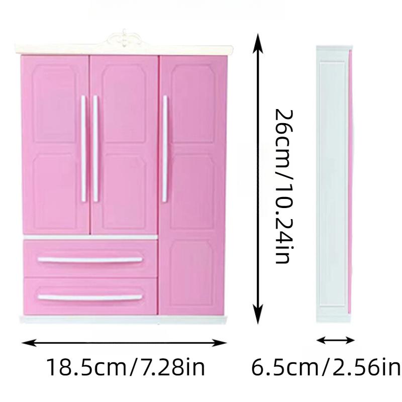 Doll Wardrobe Barbie Toys Threedoor Furniture Plastic Clothes Cabinet Storage
