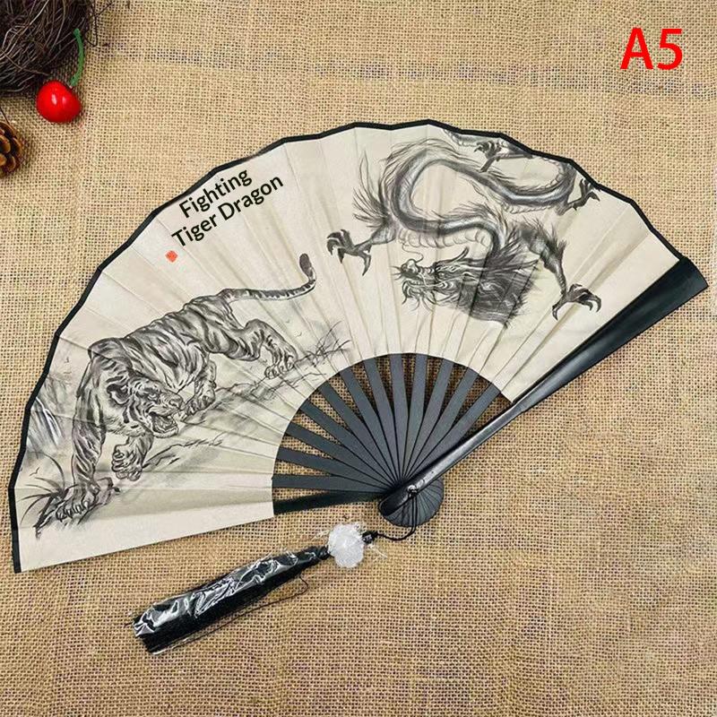Ventilator pliabil în stil chinezesc, evantai de cârpă de dans clasic, din plastic, de epocă, cu imprimare cu dragon, evantai de mână, recuzită foto, cosplay