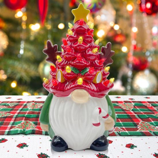 Lighted Christmas Gnome Tree Small Resin Faceless Old Man Christmas Tree Decoration for Holiday