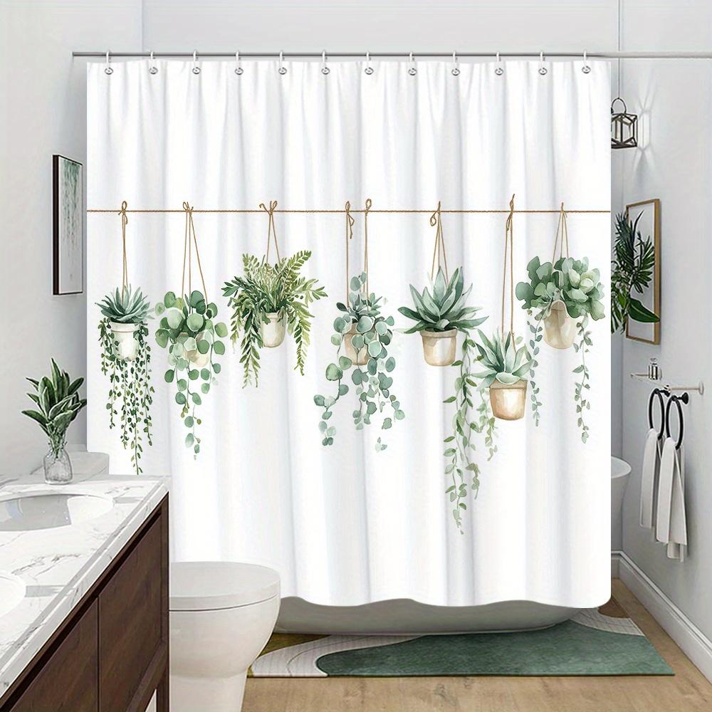 Hanging Plants Shower Curtain Green Succulents Potted Herbs Design Bathroom Decor Waterproof Curtains Boho Home Style